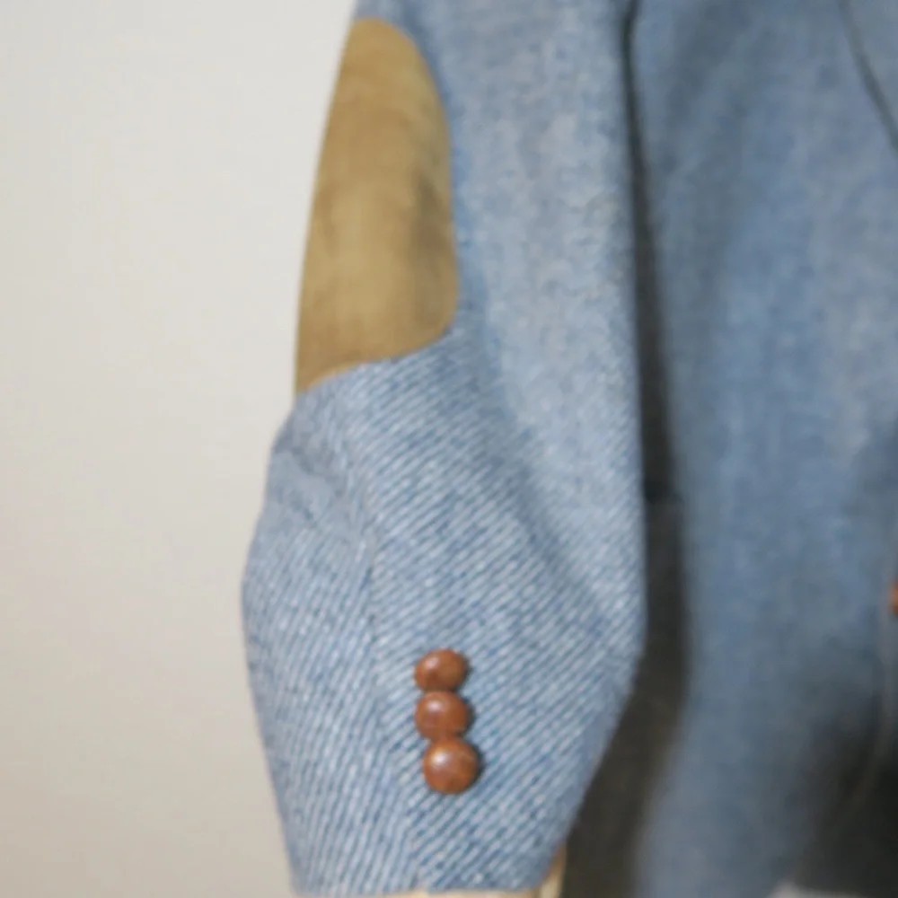 WFF Wool Sport Coat Blazer Herringbone Tweed‎ 2 Button Gray Elbow Patches